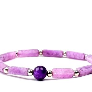 Amethyst Hand Crafted bracelet for women or men, approximately 7.5 inches.
